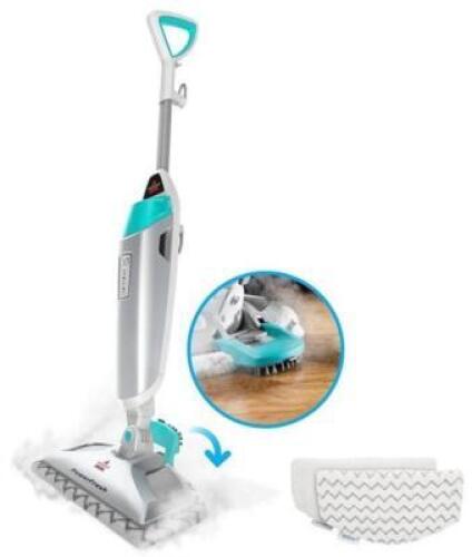 DESCRIPTION: (1) SCRUBBING & SANITIZING STEAM MOP BRAND/MODEL: BISSELL/19405 INFORMATION: GRAY & TEAL RETAIL$: $99.99 SIZE: 7"L X 11"W X 43"H QTY: 1