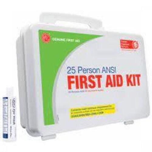 DESCRIPTION: (2) 25 PERSON ANSI FIRST AID KIT BRAND/MODEL: GENUINE FIRST AID RETAIL$: $20.00 EA QTY: 2