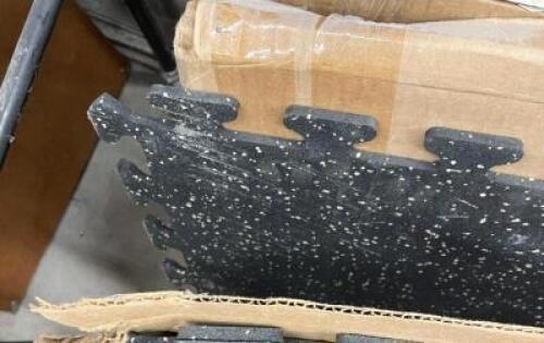 (3 BOXES) OF Recycled Rubber Floor Tile - 1 BOX IS BLACK WITH YELLOW SPECKS, OTHER 2 ARE PLAIN BLACK