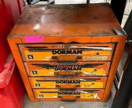 18" X 13" X 17" METAL TOOL STORAGE CABINET WITH LARGE ASSORTMENT OF HARDWARE IN DRAWERS