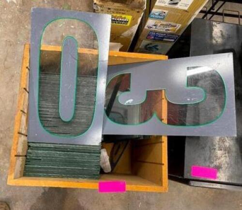 DESCRIPTION: BOX OF ASSORTED SIGN LETTERS AND NUMBERS SIZE: 14.5"X8.5" QTY: 1