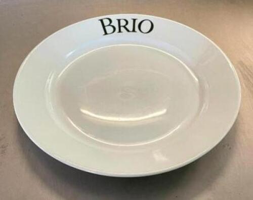 DESCRIPTION: (24) 12" BRIO LOGO PORCELAIN PLATES BRAND/MODEL: ONEIDA B-15 SIZE: 12" QTY: 24