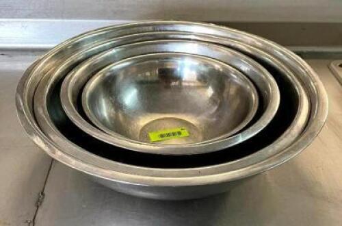 DESCRIPTION: (4) STAINLESS STEEL MIXING BOWLS SIZE: SEE PHOTOS QTY: 4
