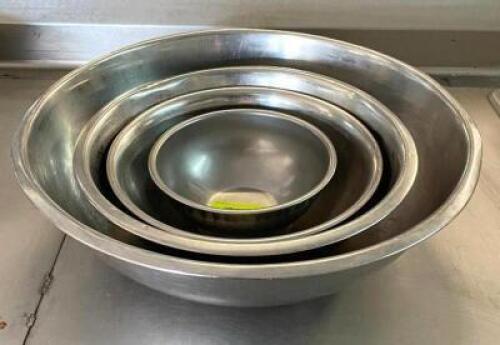 DESCRIPTION: (4) STAINLESS STEEL MIXING BOWLS SIZE: SEE PHOTOS QTY: 4