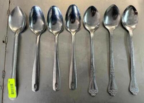 DESCRIPTION: (7) ASSORTED STAINLESS SERVING SPOONS QTY: 7