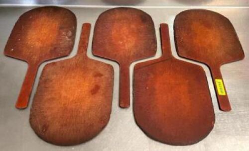 DESCRIPTION: (5) WOODEN PIZZA PADDLES SIZE: 12"X22" QTY: 5