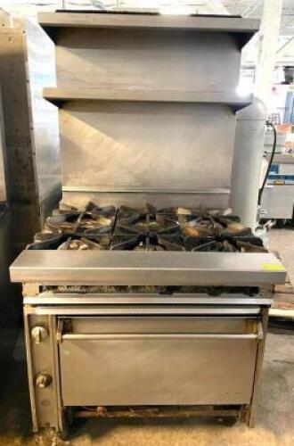 DESCRIPTION: 36" 6-BURNER GAS RANGE WITH OVEN AND 2-TIER STAINLESS RISER SHELF BRAND/MODEL: JADE QTY: 1
