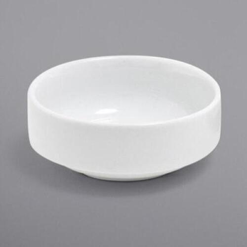 DESCRIPTION: (24) 3 OZ. BRIGHT WHITE ROUND STACKABLE PORCELAIN RAMEKINS (NEW) BRAND/MODEL: FRONT OF THE HOUSE RETAIL$: $64.42 QTY: 24