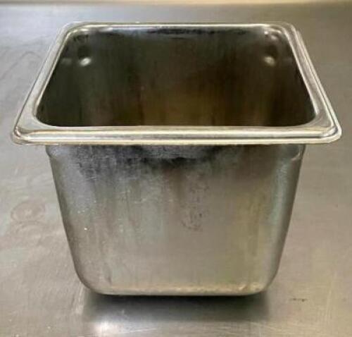 DESCRIPTION: (9) 1/6 SIZE STAINLESS STEEL PANS SIZE: 6" DEEP QTY: 9