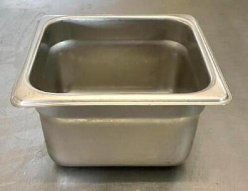 DESCRIPTION: (12) 1/6 SIZE STAINLESS STEEL PANS SIZE: 4" DEEP QTY: 12