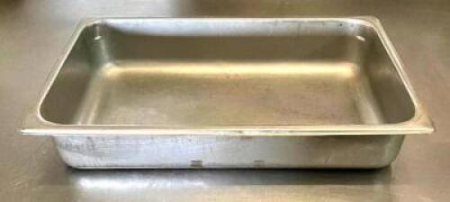 DESCRIPTION: (2) FULL SIZE STAINLESS STEEL PANS SIZE: 4" DEEP QTY: 2