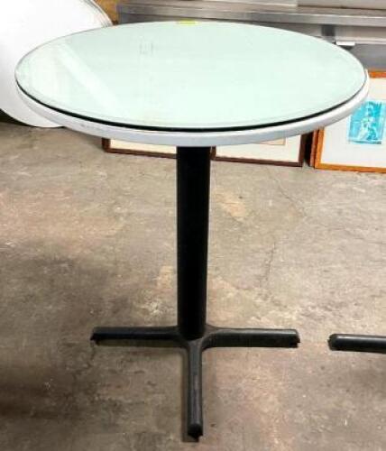 DESCRIPTION: 36" GLASS TOP PUB TABLE SIZE: 36"X42" QTY: 1