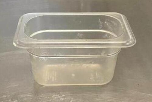 DESCRIPTION: (7) 1/9 SIZE PLASTIC PANS SIZE: 4" DEEP QTY: 7