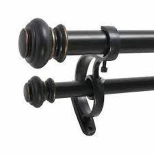 (2 PACK) 72 - 144 IN. URN TELESCOPING DOUBLE DRAPERY ROD SET IN ANTIQUE BRONZE, 7/8 IN. FRONT ROD, 5/8 IN. BACK ROD
