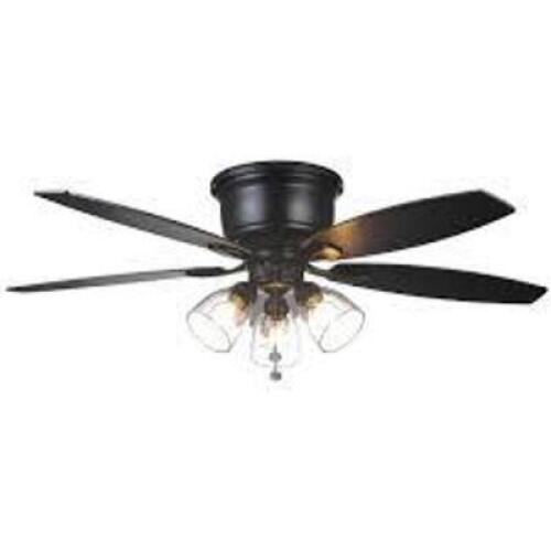 STONERIDGE 52 IN. INDOOR LED MATTE BLACK HUGGER CEILING FAN WITH LIGHT KIT, 5 REVERSIBLE BLADES AND REVERSIBLE MOTOR