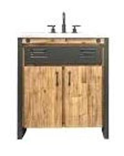 BURNSFORD 31 IN. W X 22 IN. D X 34 IN. H VANITY IN SOLID ACACIA WOOD AND METAL WITH CULTURED MARBLE TOP WITH WHITE SINK BRAND/MODEL HOME D