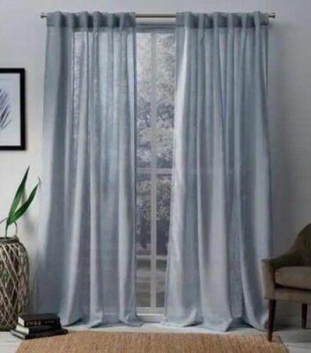 BELLA MELROSE BLUE SOLID POLYESTER 54 IN. W X 96 IN. L HIDDEN TAB TOP SHEER CURTAIN PANEL (SET OF 2)