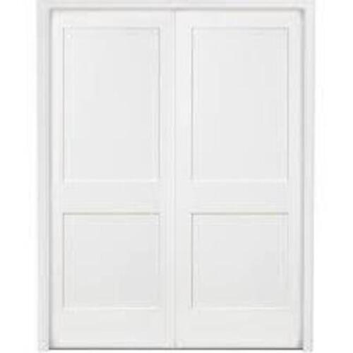 48 IN. X 80 IN. 2-PANEL SQUARE SHAKER WHITE PRIMED SOLID CORE WOOD DOUBLE PREHUNG INTERIOR DOOR WITH NICKEL HINGES BRAND/MODEL STEVES & SO