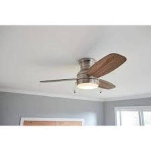 ASHBY PARK 44 IN. WHITE COLOR CHANGING INTEGRATED LED BRUSHED NICKEL CEILING FAN WITH LIGHT KIT AND 3 REVERSIBLE BLADES