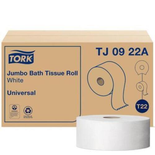 (12 PACK) TORK JUMBO TOILET PAPER ROLL WHITE T22, UNIVERSAL, 2-PLY, 12 X 1000', TJ0922A