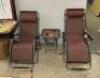 NEW BLACK OUTDOOR STEEL FRAME FOLDING LAWN CHAIR SET, 2 ZERO GRAVITY RECLINER LOUNGE CHAIR AND TABLE - 2
