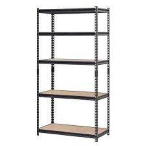 BLACK 5-TIER HEAVY DUTY STEEL GARAGE STORAGE SHELVING (36 IN. W X 72 IN. H X 18 IN. D) BRAND/MODEL MUSCLE RACK RETAIL PRICE: $89.98 QUANTI
