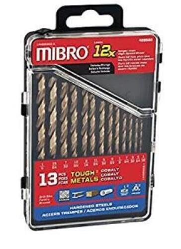 DESCRIPTION: (2) COBALT DRILL BIT SET BRAND/MODEL: MIBRO/499560 INFORMATION: STEEL/13-PIECES RETAIL$: 29.50 EACH QTY: 2
