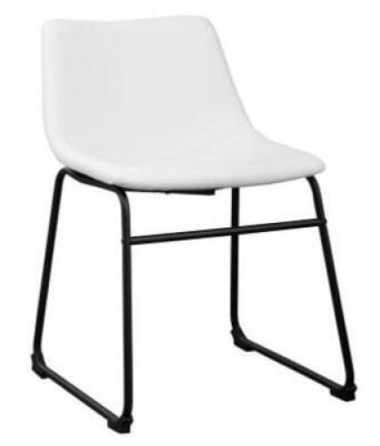 DESCRIPTION: (2) DINING SIDE CHAIR BRAND/MODEL: ASHLEY HOMESTORE/D372-07 INFORMATION: WHITE & BLACK/FAUX LEATHER RETAIL$: 159.99 EACH SIZE: 19"W X 31"