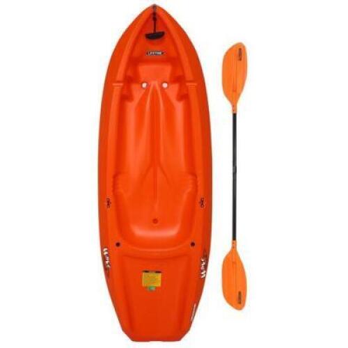 DESCRIPTION: (1) YOUTH KAYAK BRAND/MODEL: LIFETIME/90154 INFORMATION: ORANGE/PADDLE INCLUDED/WEIGHT CAPACITY: 130 LBS RETAIL$: 115.00 SIZE: 72"L X 24"
