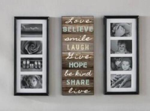 DESCRIPTION: (1) SET OF (3) COLLAGE PICTURE FRAMES BRAND/MODEL: MAINSTAYS/MS46-058-012-01 INFORMATION: (2) PICTURE FRAMES/(1) WALL DECOR/8-PHOTOS RETA