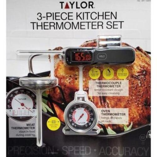 DESCRIPTION: (1) KITCHEN THERMOMETER SET BRAND/MODEL: TAYLOR/1539166 INFORMATION: 3-PIECES/6 SECONDS TEMP READING RETAIL$: 29.99 QTY: 1