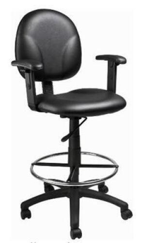 DESCRIPTION: (1) STAND UP CARESSOFT DRAFTING STOOL BRAND/MODEL: BOSS/B1691-CS INFORMATION: BLACK/VINYL/ADJUSTABLE ARMS RETAIL$: 180.46 SIZE: 49-1/2"H