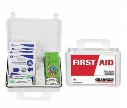 DESCRIPTION: (2) HEAT STRESS KIT BRAND/MODEL: GRAINGER/54615 INFORMATION: PEOPLE SERVED: 1-10 PEOPLE/77-COMPONENTS RETAIL$: 43.07 EACH SIZE: 7"H X 3"W