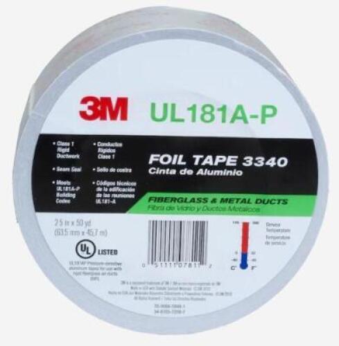 DESCRIPTION: (4) FOIL TAPE BRAND/MODEL: 3M/UL181A-P INFORMATION: SILVER/TEMP RANGE: -40 TO 185F RETAIL$: 19.98 EACH SIZE: 2.5"W X 150"L QTY: 4