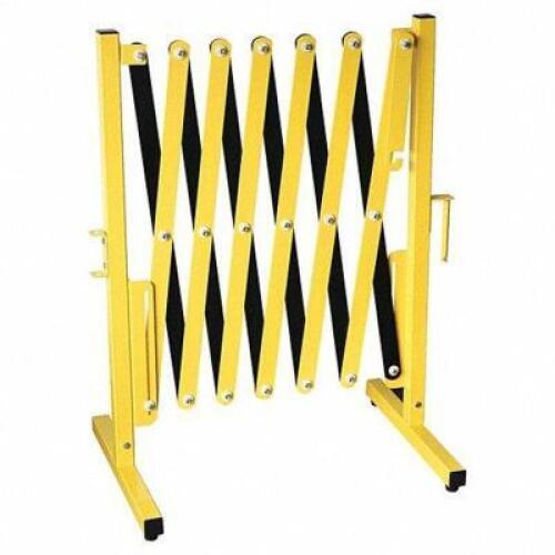 DESCRIPTION: (1) PORTABLE EXPANDING BARRICADE BRAND/MODEL: GRAINGER #22NY01 INFORMATION: YELLOW AND BLACK RETAIL$: $416.32 EA SIZE: 37.1H X 123 L QTY: