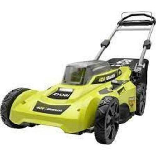 DESCRIPTION: (1) BATTERY POWERED WALK BEHIND PUSH LAWN MOWER BRAND/MODEL: RYOBI #RY401140 INFORMATION: NO BATTERY ONLY COMES WITH MOWER. GREEN RETAIL$