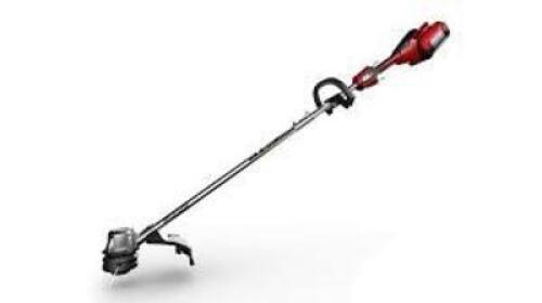 DESCRIPTION: (1) CORDLESS BATTERY OPERATED STRING TRIMMER BRAND/MODEL: TORO #51830 INFORMATION: RED RETAIL$: $150.00 EA SIZE: 60 V QTY: 1