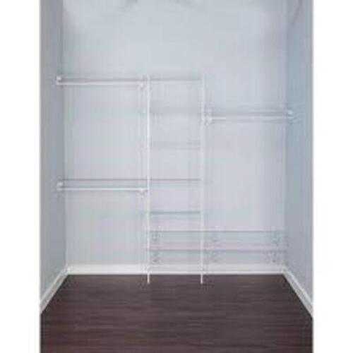 SUPERSLIDE 5 FT. TO 8 FT. 12.9 IN. D X 96 IN. W X 86.3 IN. H WHITE VENTILATED WIRE STEEL CLOSET SYSTEM ORGANIZER KIT BRAND/MODEL CLOSETMAI