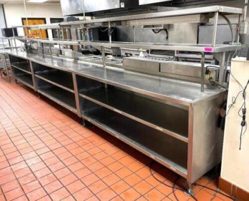 22' STAINLESS STEEL KITCHEN LINE WITH 2-TIER RISER SHELF AND UNDERSTORAGE CABINET