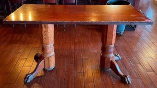 6' WOODEN PUB HEIGHT TABLE WITH CLAWFOOT BASE