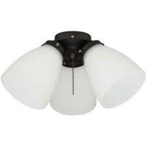 3-LIGHT OIL RUBBED BRONZE CEILING FAN SHADES LED LIGHT KIT BRAND/MODEL ELITE RETAIL PRICE: $30.87 QUANTITY 1