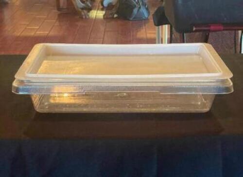 (6) - FULL SIZED PLASTIC INGREDIENT CONTAINERS WITH WHITE NON-SEE-THROUGH LIDS