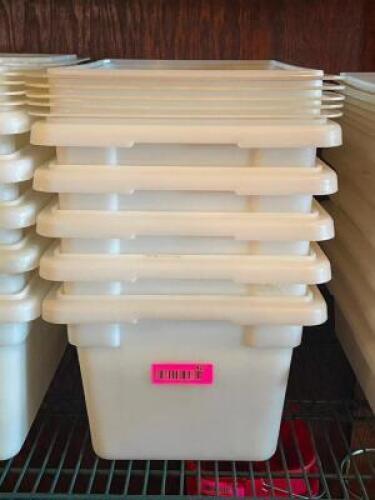 (5) - FULL SIZED PLASTIC INGREDIENT CONTAINERS WITH WHITE NON-SEE-THROUGH LIDS