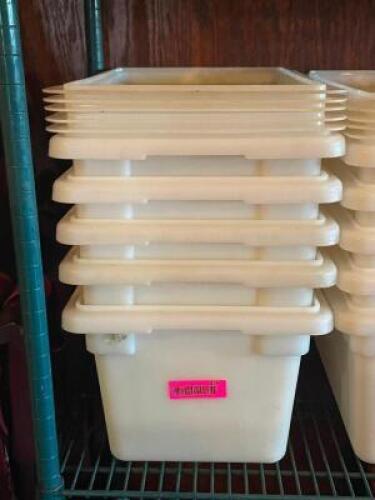 (5) - FULL SIZED PLASTIC INGREDIENT CONTAINERS WITH WHITE NON-SEE-THROUGH LIDS