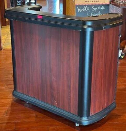 50" X 55" PORTABLE BAR WITH HEAVY DUTY CASTERS / STAINLESS RAIL / 21" SINK WITH DRAIN / CUTTING BOARD / PULL OUT DRAWER