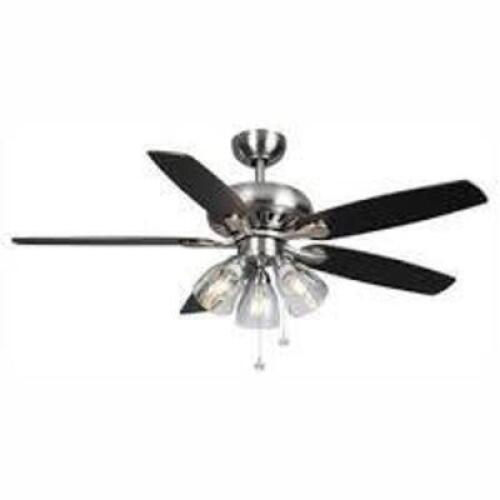 ROCKPORT 52 IN. LED BRUSHED NICKEL CEILING FAN WITH LIGHT KIT AND REMOTE CONTROL BRAND/MODEL HAMPTON BAY RETAIL PRICE: $105.49 QUANTITY 1
