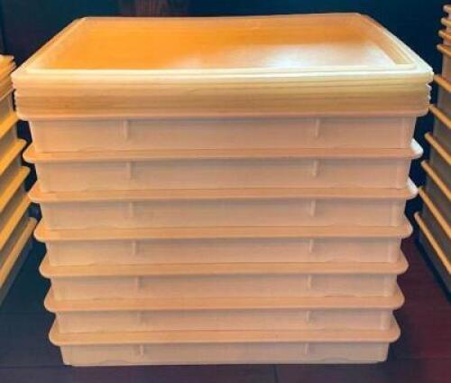 (7) PLASTIC STACKING STORAGE BINS WITH LIDS