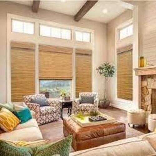 (2) MODERN FARMHOUSE CUT-TO-SIZE HONEY FLAT-WEAVE CORDLESS LIGHT-FILTERING BAMBOO SHADE - 51 IN. W X 72 IN. L BRAND/MODEL HOME DECORATORS