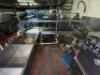 11' X 8' U SHAPED STAINLESS SOIL TABLE THREE WELL POT SINK, RISER SHELF, AND SPRAY STATION. - 4
