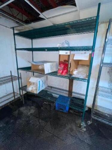 (2) 6' X 18" FIVE TIER COATED WIRE SHELVES.